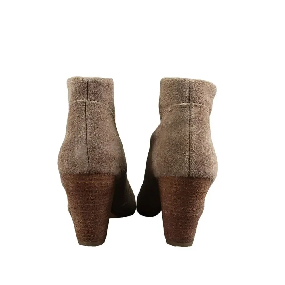Carlos Shoes Womens 7.5 Ankle Boots Slip On Leather Stacked Heel Brown Fashion